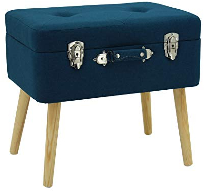 Happy Home Company 13173 Hocker Truhe Nachttisch Kommode Polsterhocker Truhenhocker mit Staufach Ottomane im Kofferdesign Baumwolle/Stoff BLAU
