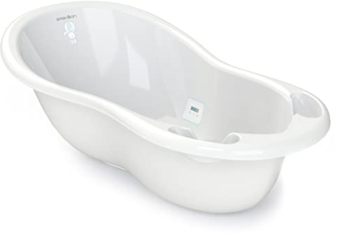 BABYLON Shuttle Baignoire Bébé 0-36 Mois Avec Thermomètre de Bain - Grand Accessoire - Baignoire pour Enfant avec Bouchon - Blanc