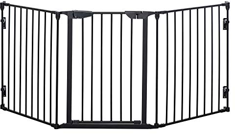 PawHut Pet Safety Gate 3 Panels Playpen Metal Fence with Walk Through Door Black