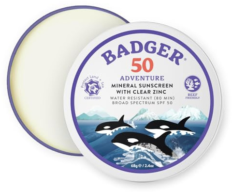 Badger Reef Safe Mineral Sunscreen SPF 50, Zinc Oxide, 2.4 oz Tin