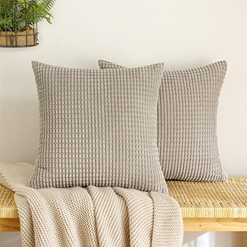 EMEMA Kordsamt Kissenbezug Granulat Dekorative Sofakissen Dekokissen Kissenbezüge Couchkissen Kissenhülle Weich Kissen Bezug Zierkissen für Sofa Couch Wohnzimmer 2er Set 40x40 cm Hellgrau