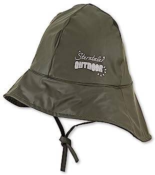 Sterntaler Regenhut uni - Kinder Südwester wasserdicht - Jungen Regenhut mit Jerseyfutter, Ohrenklappen und zum Binden - robuste Regenbekleidung mit reflektierendem Logo - mattgrün, Größe 51