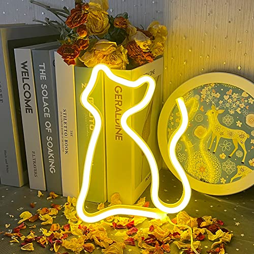 UExnkj-Y Cat Leuchtreklame Tier Neon Schild Warmweiße Neonschilder Wand LED Neon Sign USB oder Battery Powered Neon LED Sign Neon Christmas Bar Room Party