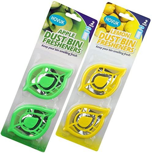 4 x Müllerfrischer Geruchsentferner Mülltonnen-Deodorierer, verwendbar in kleinen Räumen, selbstklebend, Windeleimer, parfümiert, frischer Duft nach Zitrone (2 x Zitrone und 2 x Apfel)