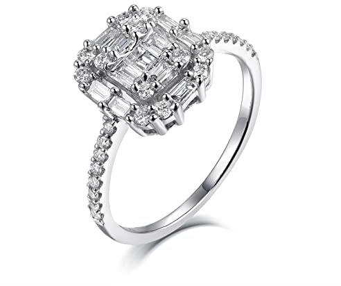 Skcess Ring 585 Gold Ring Damen 14 Karat Weißgold, Damenring Silber Quadrat Diamant Verlobungsringe Größe 57 (18.1)