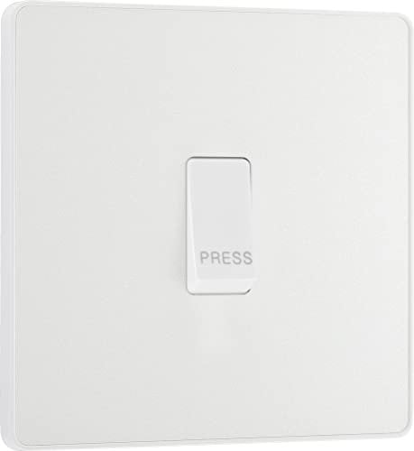 BG Electrical Single Retractive Press Switch, Screwless Front Plate, Round Edges, 1 Way, Evolve, Pearlescent White, 10A, PCDCL14W