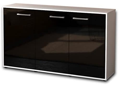 Lqliving Sideboard Delia, Korpus in Weiss matt, Front im Hochglanz-Design Schwarz (136x79x35cm), inkl. Metall Griffen, Made in Germany