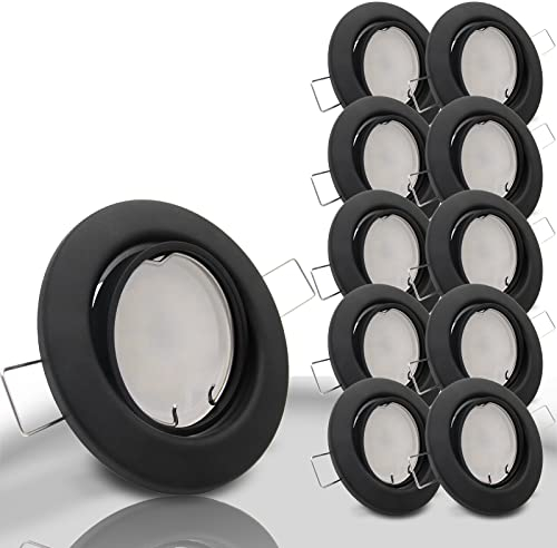 trendlights24 Decora LED Einbaustrahler 230V Schwarz matt rund, 10er Set Spots 6W 450 lm GU10 Warmweiß, Decken Einbauleuchte 68 mm, schwenkbar