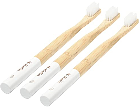Y-Kelin Brosse à dents orthodontique en bambou en forme de V - Brosse à dents écologique en bambou (3 pièces) à poils souples (blanc doux)