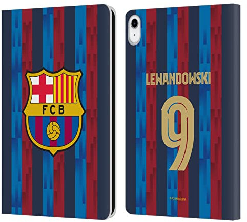 Head Case Designs Offizielle FC Barcelona Robert Lewandowski 2022/23 Spieler Home Kit Leder-Wallet-Hülle Kompatibel mit Apple iPad 10.9 2022/2025