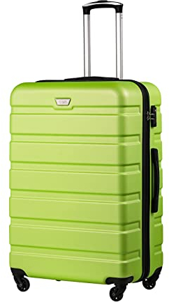 COOLIFE Hartschalen-Koffer Trolley Rollkoffer Reisekoffer ardschale Boardcase Handgepäck mit TSA-Schloss und 4 Rollen (Apfelgrün, Großer Koffer)