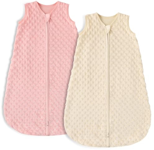 Looxii Lot de 2 Gigoteuse d'hiver Sac de Couchage pour Bébé Coton 1.5 TOG Gigoteuse Bébé Turbulette avec Fermeture Éclair pour Nouveau-né Garçons Filles 12-18 Mois Rose et abricot