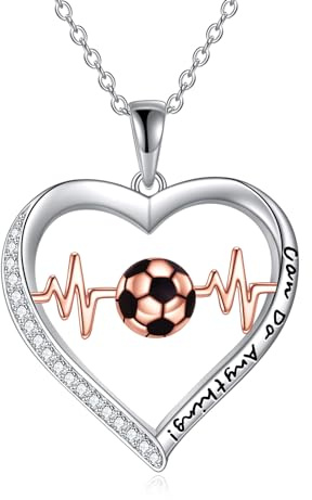 VONALA Fußballkette aus Sterlingsilber für Frauen, Anhänger in Herzform für Mädchen, sicherer hypoallergener Fußballschmuck aus Sterlingsilber, Geschenk zum Geburtstag, Fußballfans