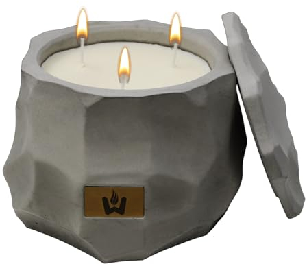 Flamestone Wachsfresser Indoor mit 3 Dochten | Betonkerze made in germany | Ø16cm Kerzenfresser indoor | Wiederbefüllbares Tischfeuer | Recycling von Kerzenwachs | auch für Outdoor (Hell)