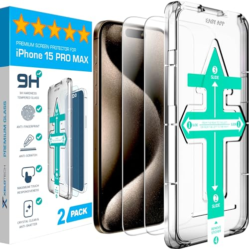 XeloTech Schutzglas für iPhone 15 Pro Max – 100% Randlos & Komplett Transparent | [2 Stück] aus 10H Panzerglas - OHNE Schwarzen Rand