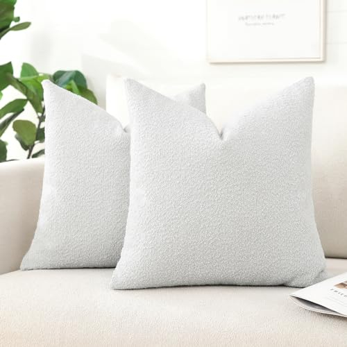 Artscope 2er Set Boucle-Kissenbezügen Wurfkissenbezug Moderne Dekokissen Kissenhülle Set Kissen Fall für Sofa Auto Schlafzimmer Zuhause Dekor 40x40cm, Silberfrost