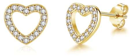 Loutade Sterling Silver Heart Stud Earrings - Hypoallergenic Mini Cartilage Flat Gold Stud Earrings with Sparkling Cubic Zircon