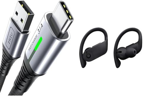 INIU USB C Charger Cable 2m 3.1A Type C Cable Fast Charging, Braided USB A to USB-C & Beats Powerbeats Pro Wireless Earphones - Apple H1 Headphone Chip, Class 1 Bluetooth