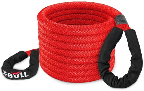 X-BULL Langlebiges Kinetisches Seil - Abschleppseil Pkw mit Rutschfesten Handschuhen - Anhängelast 29500lbs (13 381 kg) - aus robustem Nylon mit Polymerbeschichtung - Länge 6m, Durchmesser 25mm, Rot