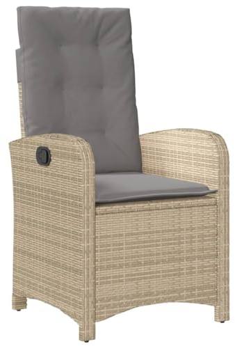 vidaXL Gartensessel mit Kissen, Gartenstuhl mit Verstellbarer Rückenlehne, Liegestuhl mit Stahlrahmen, Sessel Stuhl Relaxsessel, Beigemischung Poly Rattan