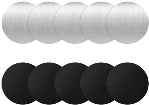 Soodyoow 10 Piezas Láminas Metálicas, Iman para Movil Coche, Soporte Magnético, Negro/Plata, 40mm Diámetro