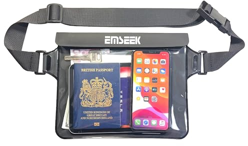 EMSEEK Wasserdichte Hüfttasche, Gürteltasche, trockene Bauchtasche, hält Ihren Schlüsselanhänger, eReader, 21,6 cm (8,5 Zoll), Tablet, Geldbörse, Handy, Reisepass, sicher und trocken, während Sie