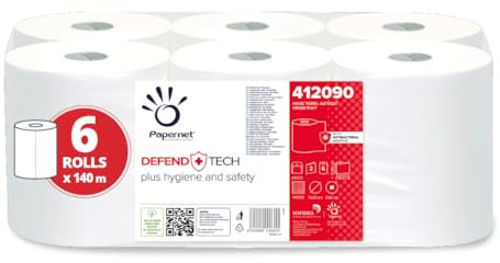 Papernet Defend Tech - Rouleau à Découpe Automatique 412090, 6 Rouleaux de 140m de Papier en Pure Cellulose, 2 Plis, 330 Feuilles par Rouleau 19,7 X 35cm