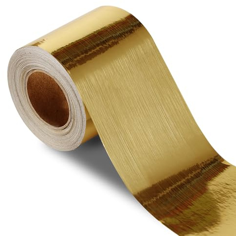 QDYMXUN Tapetenbordüre, gebürstetes Gold, selbstklebend, entfernbares Kontaktpapier, wasserfester Spiegelrahmen-Aufkleber für Badezimmer, Küche und DIY-Dekoration (L x B) 1000 x 20 cm