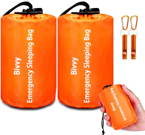 Emergency Sleeping Bag Survival Bag,Cymuber Portable Waterproof Thermal Bivy Sacks Tac Bivvy Bags, Camping Mylar Bag Survival Gear Emergency Blankets Survival Shelter