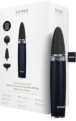 GESKE Electric Pumice Foot Smoothing Multi-Pen | 8 in 1 | Elektrische Fußfeile | 3 Bimsstein-Aufsätze | Weiche Füße | Effektive Hornhautentfernung | Handliches Design