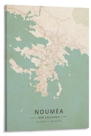 LZTEN Noumea Neukaledonien-Karten-Poster, Vintage-Kunstdruck, Wanddekoration, Poster, Familie, Bar, Restaurant, Garage, Café, Kunstschild, Geschenkrahmen, 40 x 60 cm