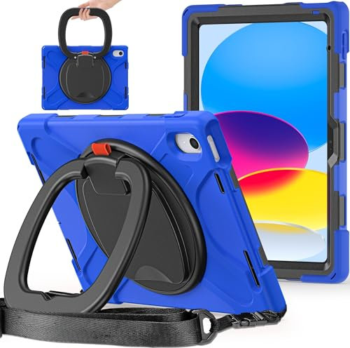 Funda para tableta Case Compatible with for iPad 10th Generation Case 10.9 Inch 2022, Shockproof Sturdy Cover 360 Rotating Kickstand,Hand/Shoulder Strap Tablet Heavy Duty Case Compatible with iPad 10t
