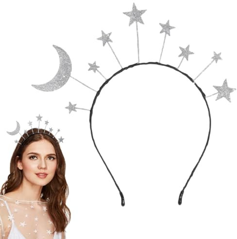 MIRKUZI Haarschmuck Mond Stirnband Stern Stirnband, Damen Glitzer Stirnband, Passend für Sonne, Mond und Sterne Kostüme, Cosplay, Geburtstag und Karneval
