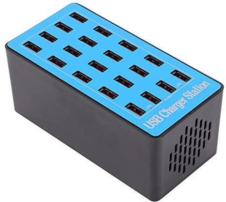 Stazione di Caricabatterie USB, 5V 20A 100W 20 Porte USB Hub di Ricarica Stazione con Ventola di Raffreddamento a 50 Gradi per Tablet di Telefono, Caricatore Veloce (Spina europea)