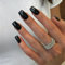 KQueenest Acrylic Press on Nails Short Medium Square, Black False Nails Short Coffin, Glossy Natural Solid Color Fake Nails Set, Reusable Gel Stick on Nail for Women Finger Daily Wear 24 Pcs
