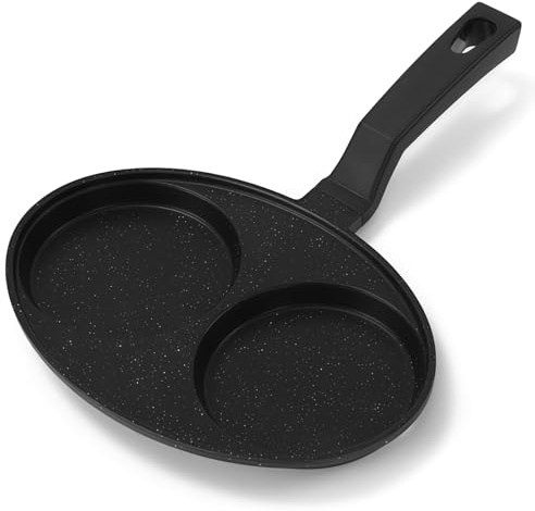 byepica Poêle à frire avec deux compartiments pour hamburgers, couvercle verrouillable, compatible induction, poignée noire suspendue, support de cuisson en bois, intérieur anti-adhésif