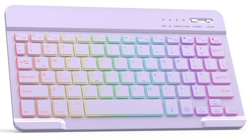 Bluetooth Keyboard, iPad Tablet Rechargeable Wireless Keyboard, QWERTY Quiet Portable for iPad, iPhone, Samsung, Lenovo, Huawei, Compatible Windows/Android/iOS (Light purple)