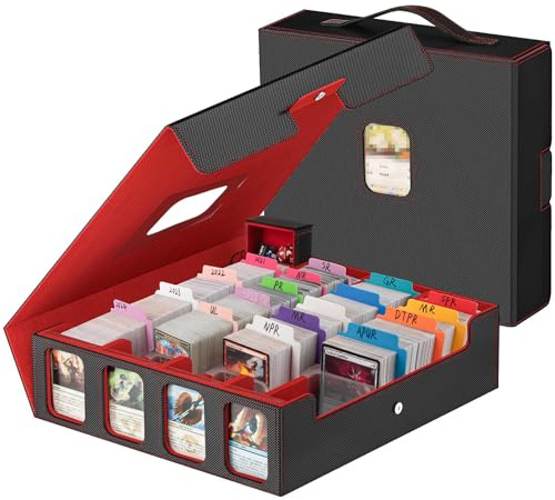 Trading Card Storage Box with 4 Commander Displays, Holds 3200+ MTG Cards | 30 Dividers and 8 Card Stands, Leather Magnetic Closure, Card Box with Handle & Display Windows, Fits for MTG/TCG/Magic Cards