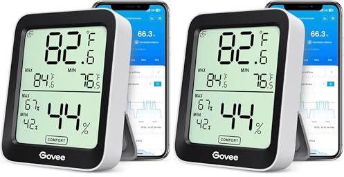 Govee Termómetro Higrómetro, LCD Bluetooth Medidor Digital Humedad y Temperatura Interior con Función Almacenamiento de Datos y Alerta, para Habitación (Paquete de 2)