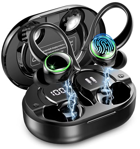 Wireless Earbuds, 2026 Bluetooth 5.4 Sports Headphones with App Custom EQ, 50+Hrs Playtime HiFi Stereo Earbuds, 4 ENC Noise Cancelling Mics, IP7 Waterproof Earphones with Earhooks, USB-C Fast Charge