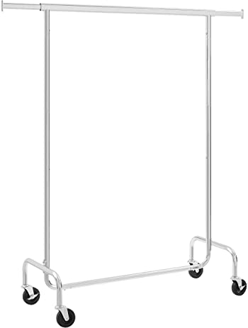 SONGMICS Kleiderständer auf Rollen, Garderobenständer, hochbelastbar, ausziehbare Kleiderstange, bis 130 kg belastbar, 45 x (110-150) x 162,9 cm, aus Metall, verchromt, silbern HSR11S