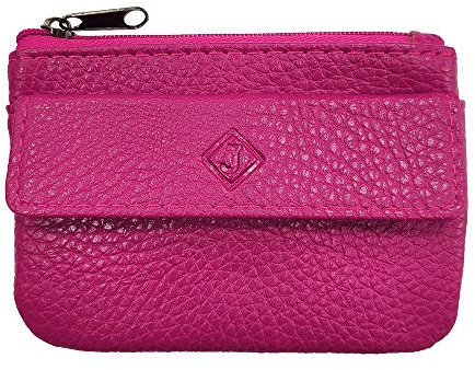 Porte Monnaie Cuir Homme/Femme pour Billets, Carte, Monnaie et clé, 2 Fermetures, Compact, en Plusieurs Couleur (Fuchsia)-LOLUNA®