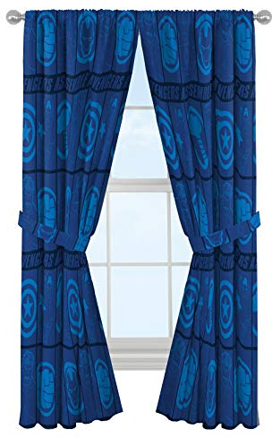 Jay Franco Marvel Avengers Blue Icons 84'' Inch Drapes - Beautiful Room Décor & Easy Set Up, Bedding Features Captain America Iron Man Curtains Include 2 Tiebacks, 4 Piece (Official Product)