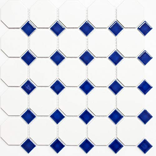 Octagonale Achteck Mosaik Fliese Keramik blau weiß matt blau glänzend Wandfliesen Badfliese MOS13-OctaG464