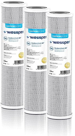 3x Wessper 10 Cartuccia Filtro a Carboni Attivi in Blocco per osmosi inversa, palo alimentato ad acqua e filtrazione di particelle