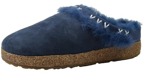 HAFLINGER Schuhe Damen Hausschuhe Pantoffeln Lammfell Clog Shetland 731003, Größe:42 EU, Farbe:Blau