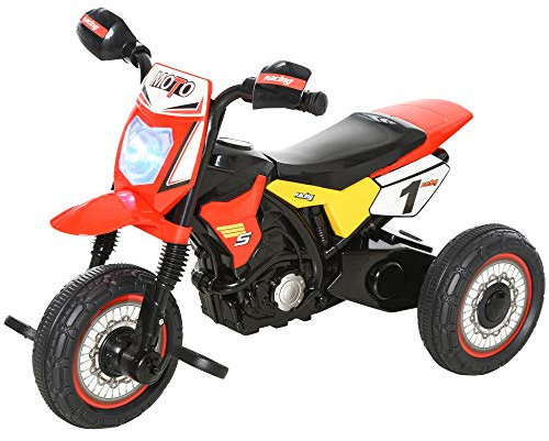 HOMCOM Dreirad Kinder Motorrad Cross Musik- und Lichteffekte Koffer Aufbewahrung Rot