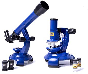 Set 2in1 Teleskop + Mikroskop für Kinder ab 8 Jahren Lernspielzeug Experimentierkasten für Jungen und Mädchen Mikroskop mit 100x200x450x Vergrößerung
