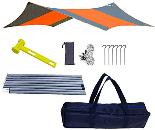 0℃ Outdoor Campingplane Hexagon Tarp wasserdichte, Picknickmatte Strandmatten Oxford wasserdichte Zeltplane, Hochdichtem Camping Zelt Tarp für Camping, Angeln, Touren,Orange