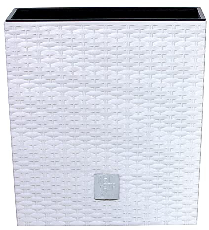 Grand pot de fleurs élégant en rotin - Pour intérieur ou extérieur - Blanc - Carré - Taille S